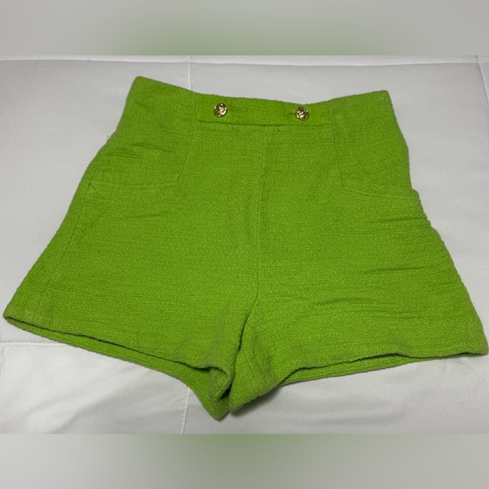 Zara Lime Green High-Waist Shorts